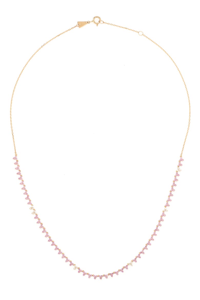 14K Gold Pink Sapphire & Diamond Necklace, Alternate, color, YELLOW GOLD
