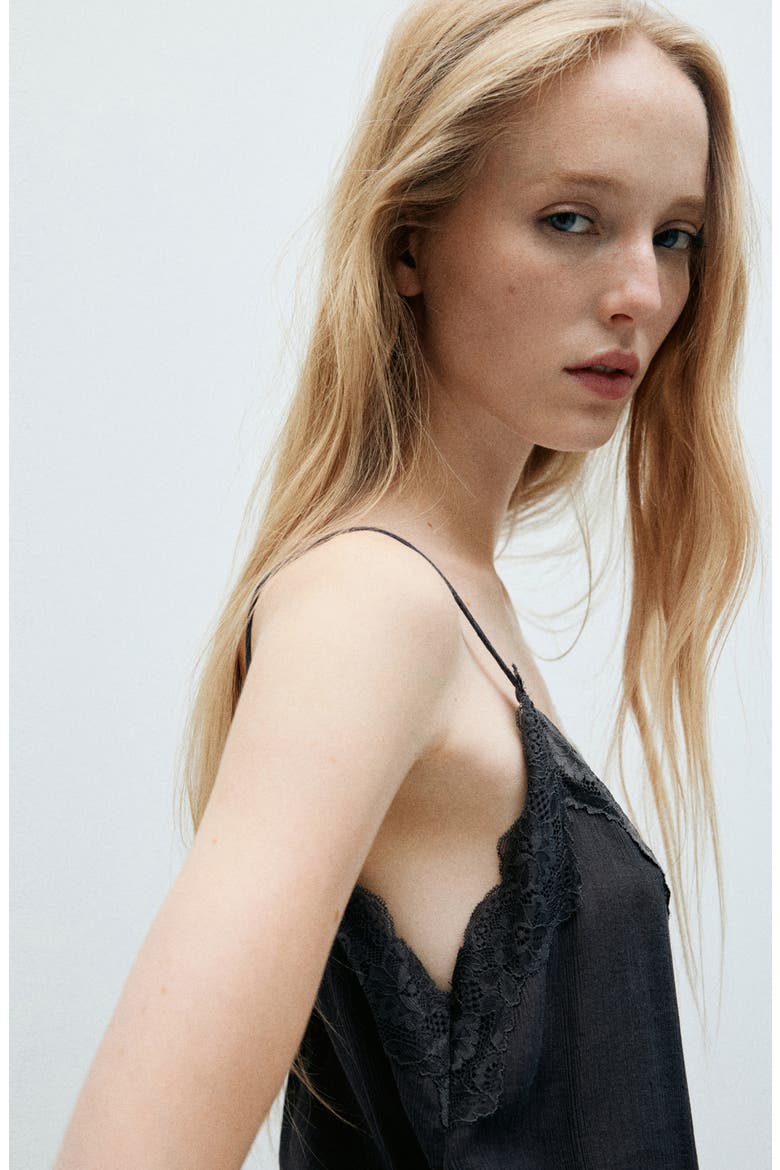 Asymmetrical Lace Camisole, Alternate, color, CHARCOAL