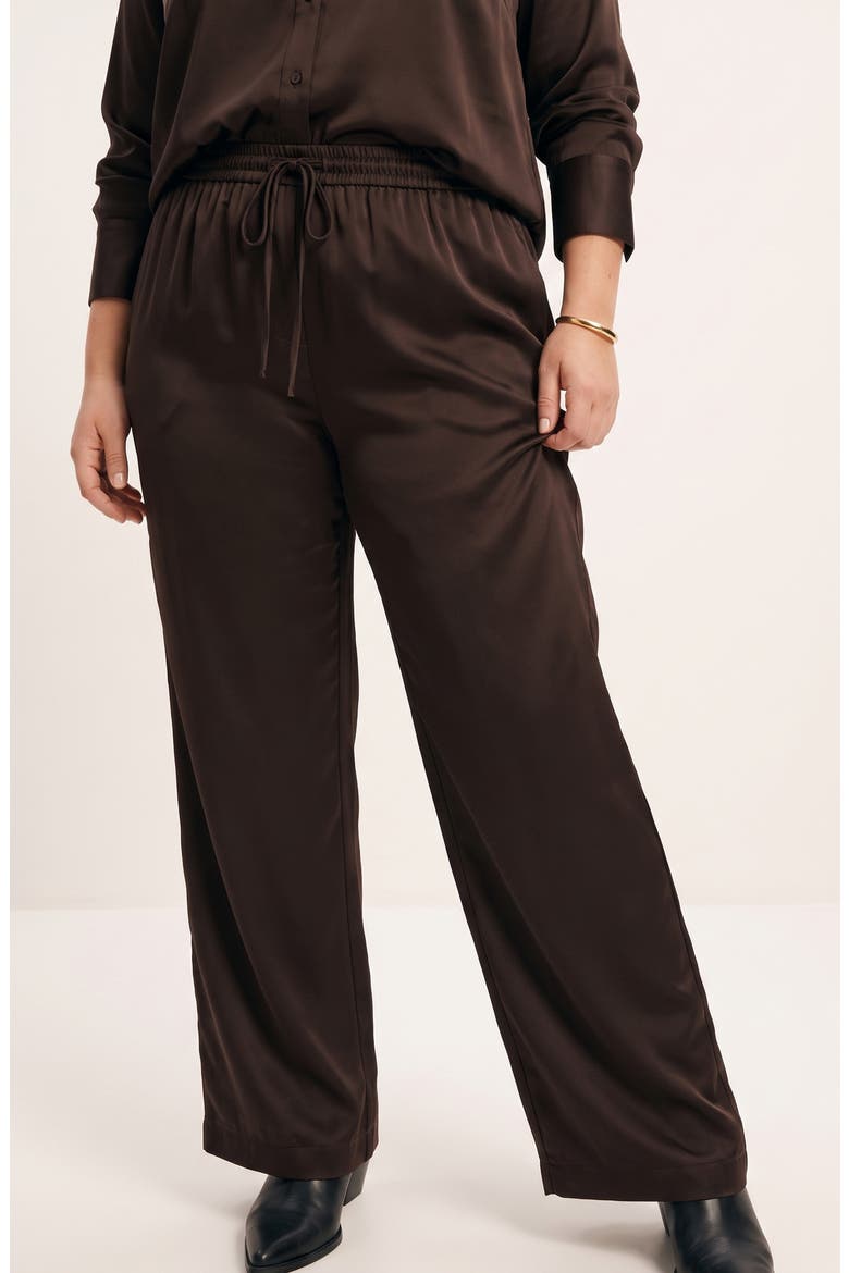 Satin Tie Waist Wide Leg Pants, Alternate, color, CHOCOLATE TORTE