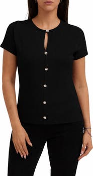 CYRUS Keyhole Button-Front Rib Top