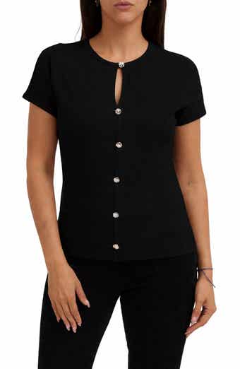 CYRUS Keyhole Button-Front Rib Top