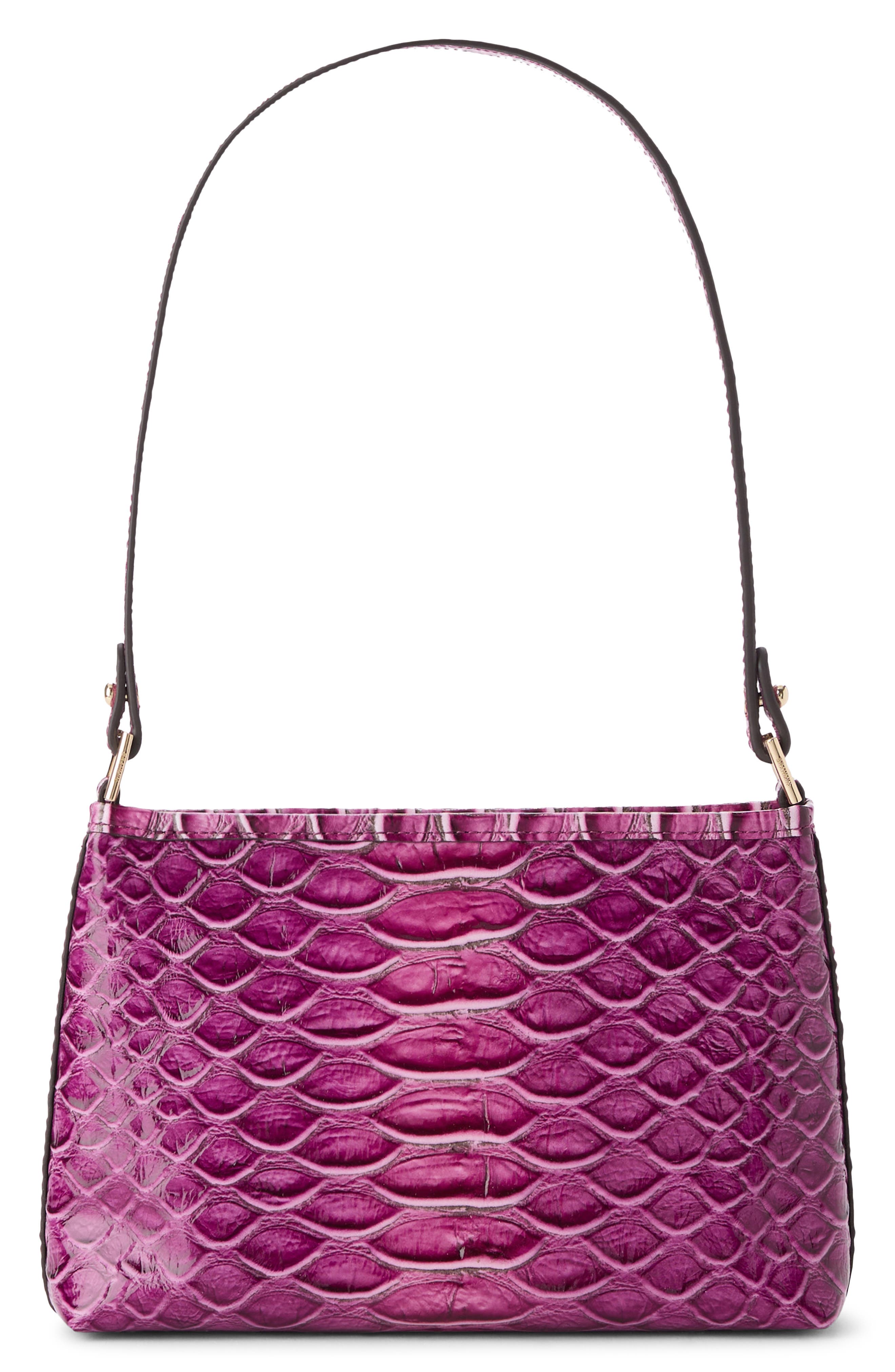Lorelei Croc Embossed Leather Shoulder Bag, Alternate, color, ISLAND PETAL