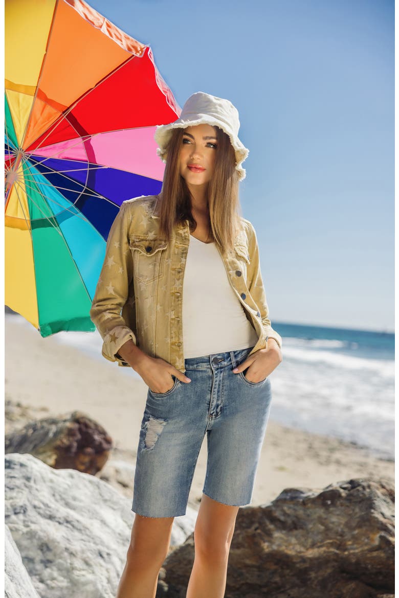 Julia Star Print Cotton Denim Trucker Jacket, Alternate, color, KHAKI