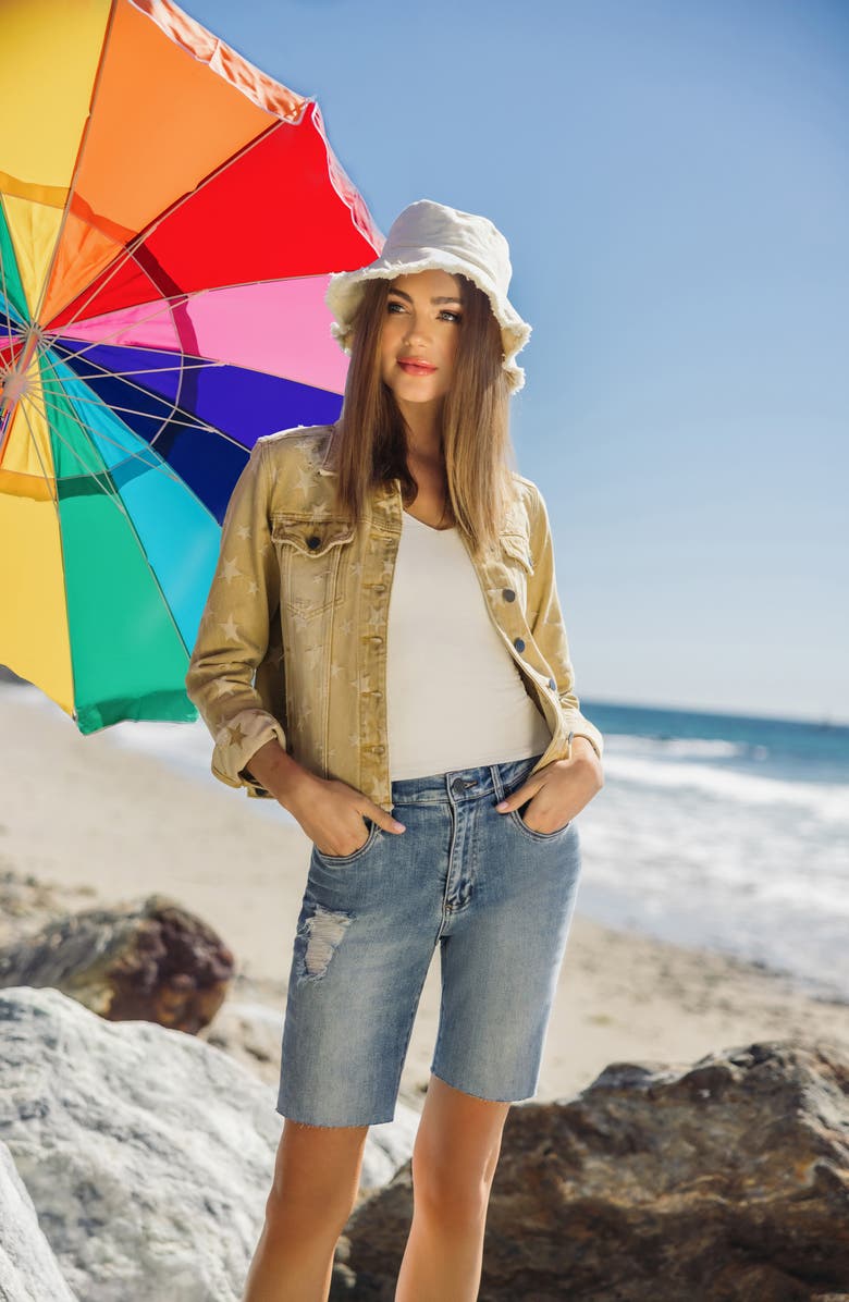 KUT from the Kloth Julia Star Print Cotton Denim Trucker Jacket, Alternate, color,