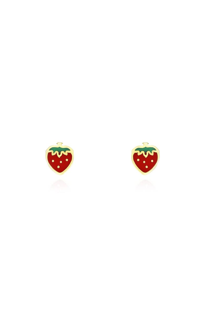 The Lovery Fine Jewelry Strawberry Enamel Stud Earrings, Alternate, color, Red Enamel