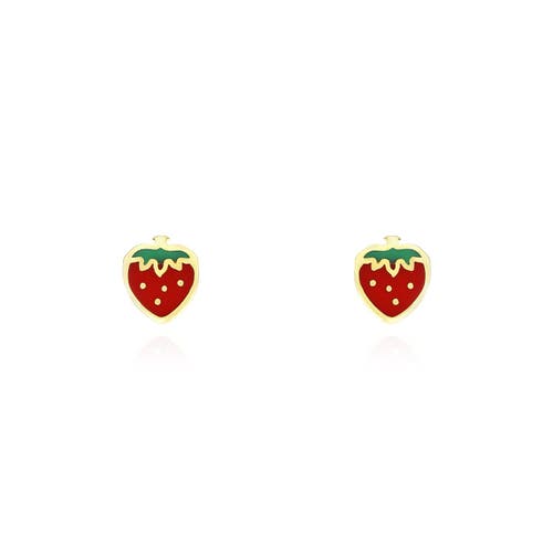 The Lovery Fine Jewelry Strawberry Enamel Stud Earrings In Red