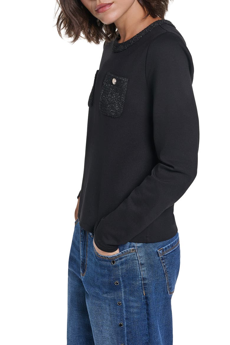 Ponte Long Sleeve Top with Button Pockets, Alternate, color, BLACK