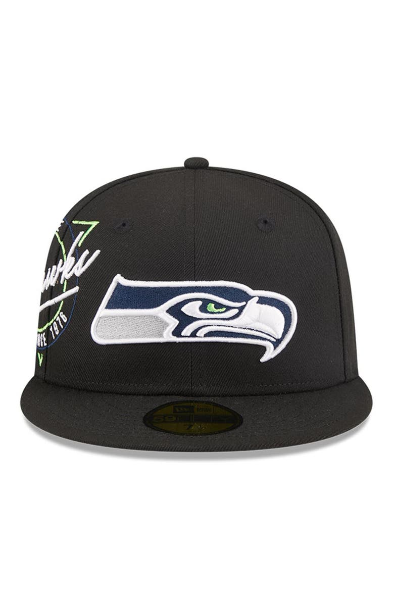 New Era Men's New Era Black Seattle Seahawks Neon 59FIFTY Fitted Hat, Alternate, color, 