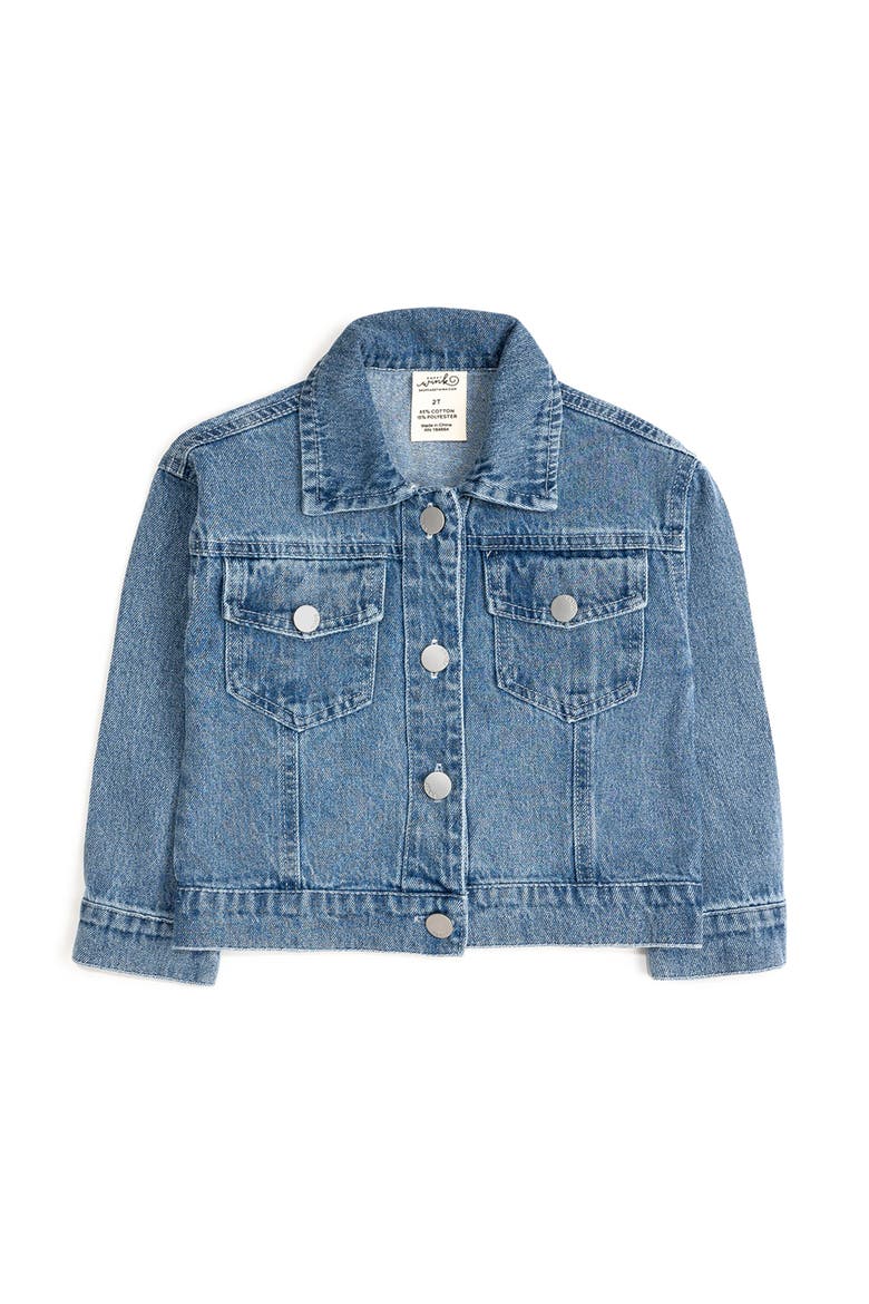 Apple Bow Sequin Patch Denim Jacket, Alternate, color, Denim