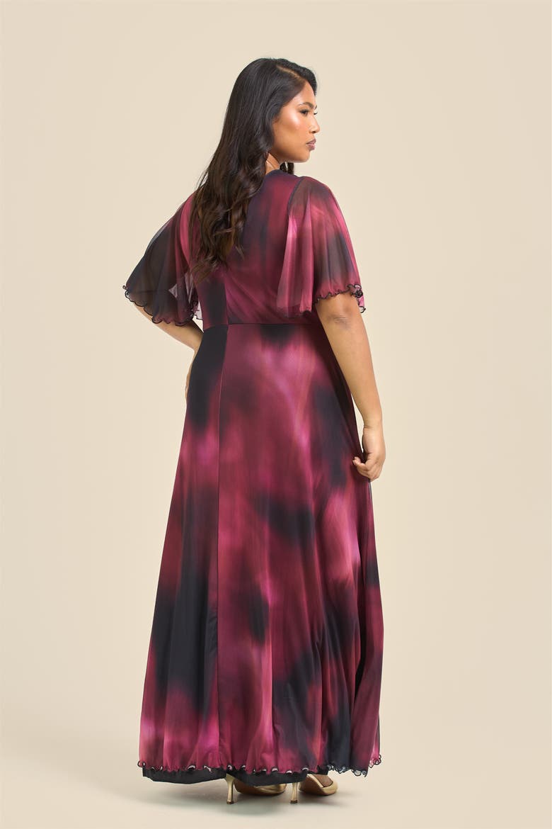 Elegant Abstract Print Mesh Maxi Dress, Alternate, color, Red