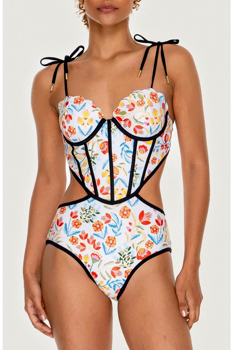 White Bloom One-Piece Swimsuit, Main, color, White