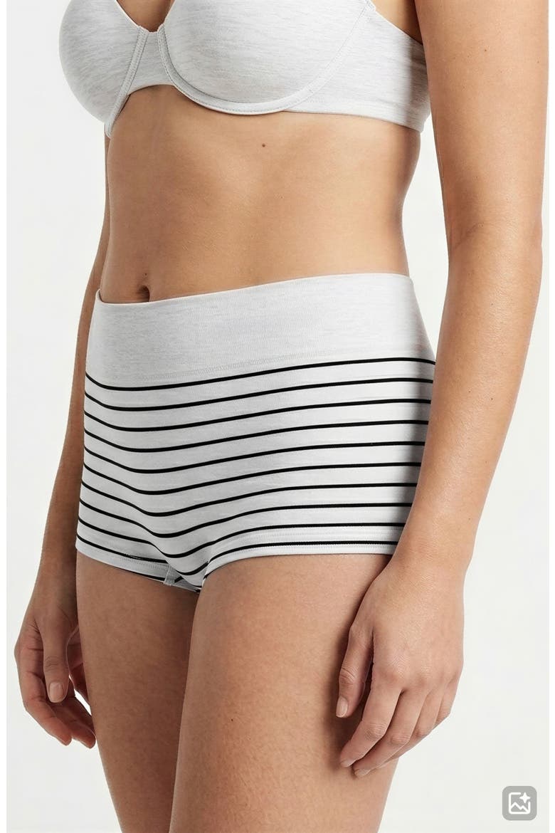 5-Pack Cotton Comfort Seamless Boyshorts, Alternate, color, WHITE STRIPE PACK