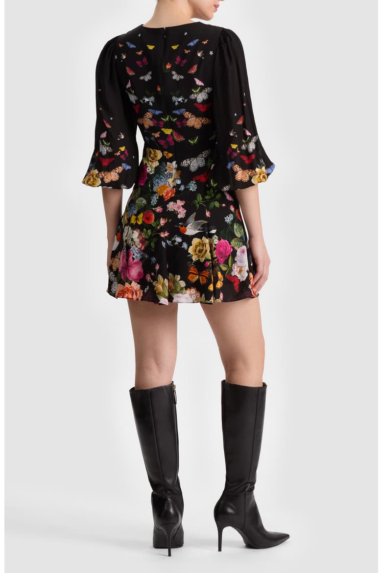 Irene Floral Long Sleeve Minidress, Alternate, color, SOLAR STRENGTH BLACK