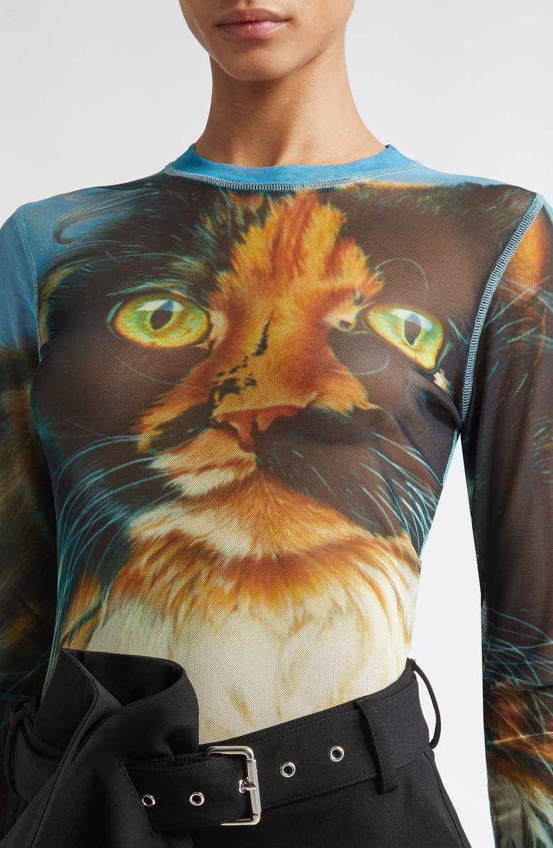 JW Anderson Digital Cat Long Sleeve Mesh Top, Alternate, color, 