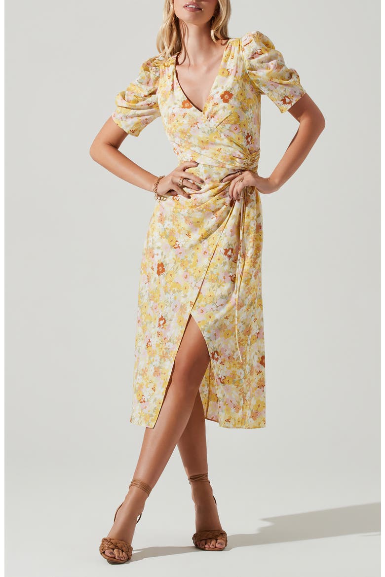 Martina Ruched Dress, Main, color, YELLOW RUST FLORAL