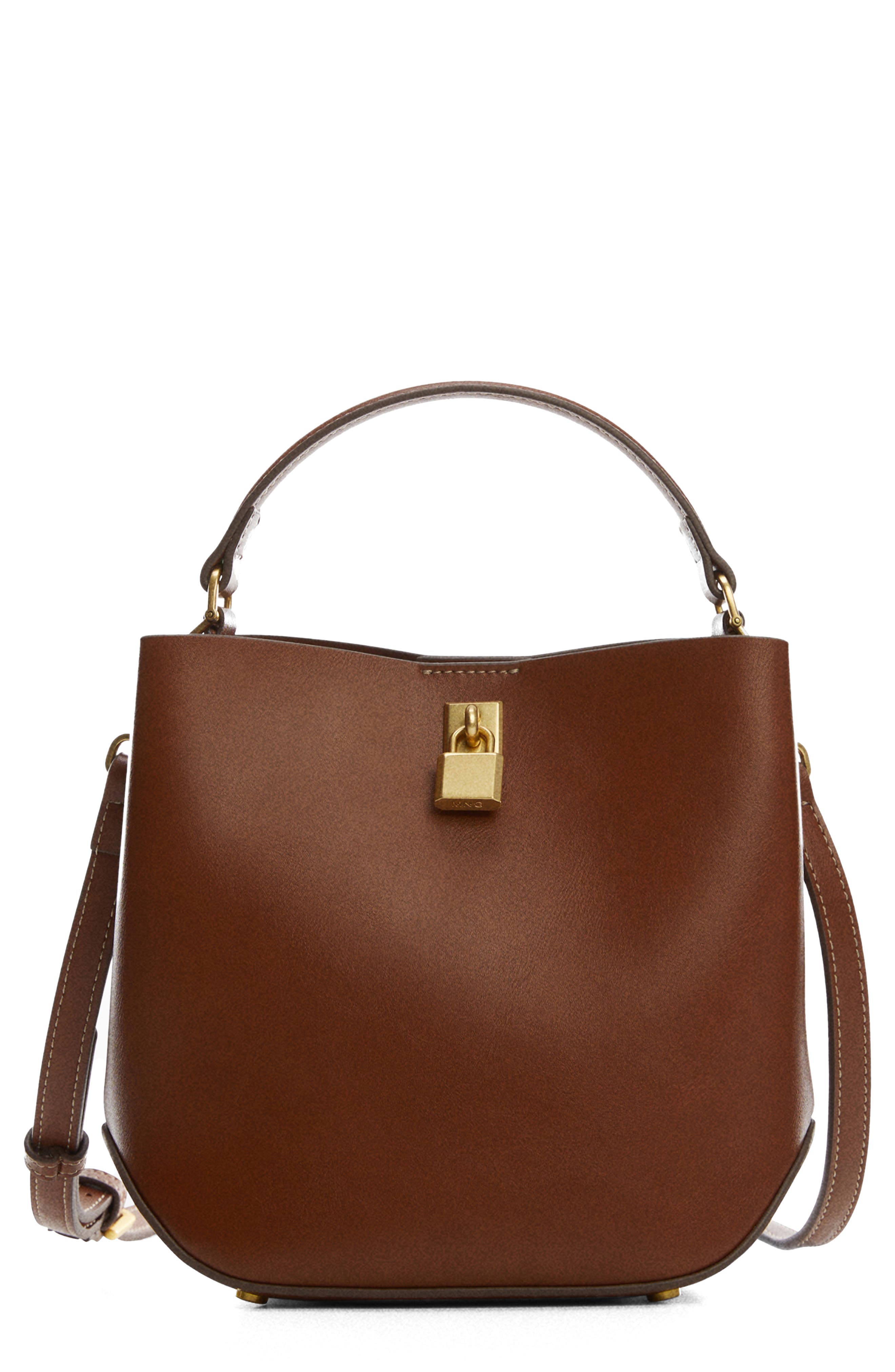 MANGO Padlock Faux Leather Mini Shopper Bag, Main, color, 