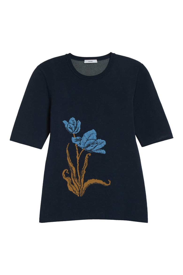 Short Sleeve Jacquard Sweater, Alternate, color, NAVY