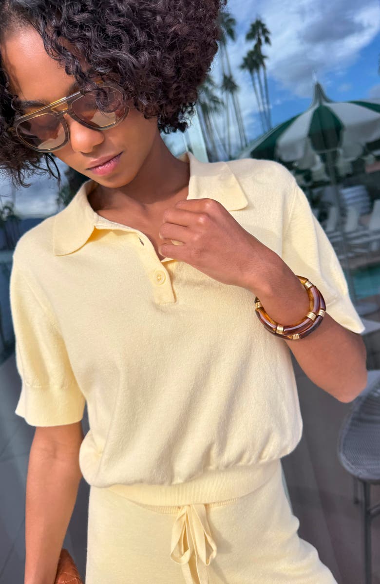 Splendid Christa Crop Polo Sweater, Alternate, color, Honeysuckle Yellow