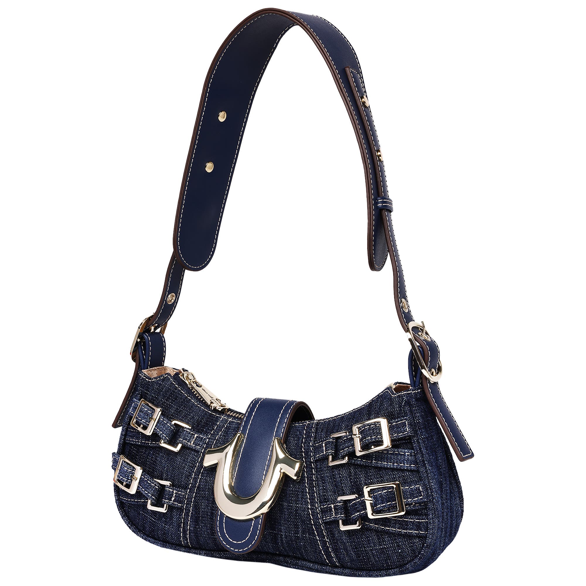 True Religion Multi-Strap Denim Shoulder Bag, Alternate, color, Dark Denim