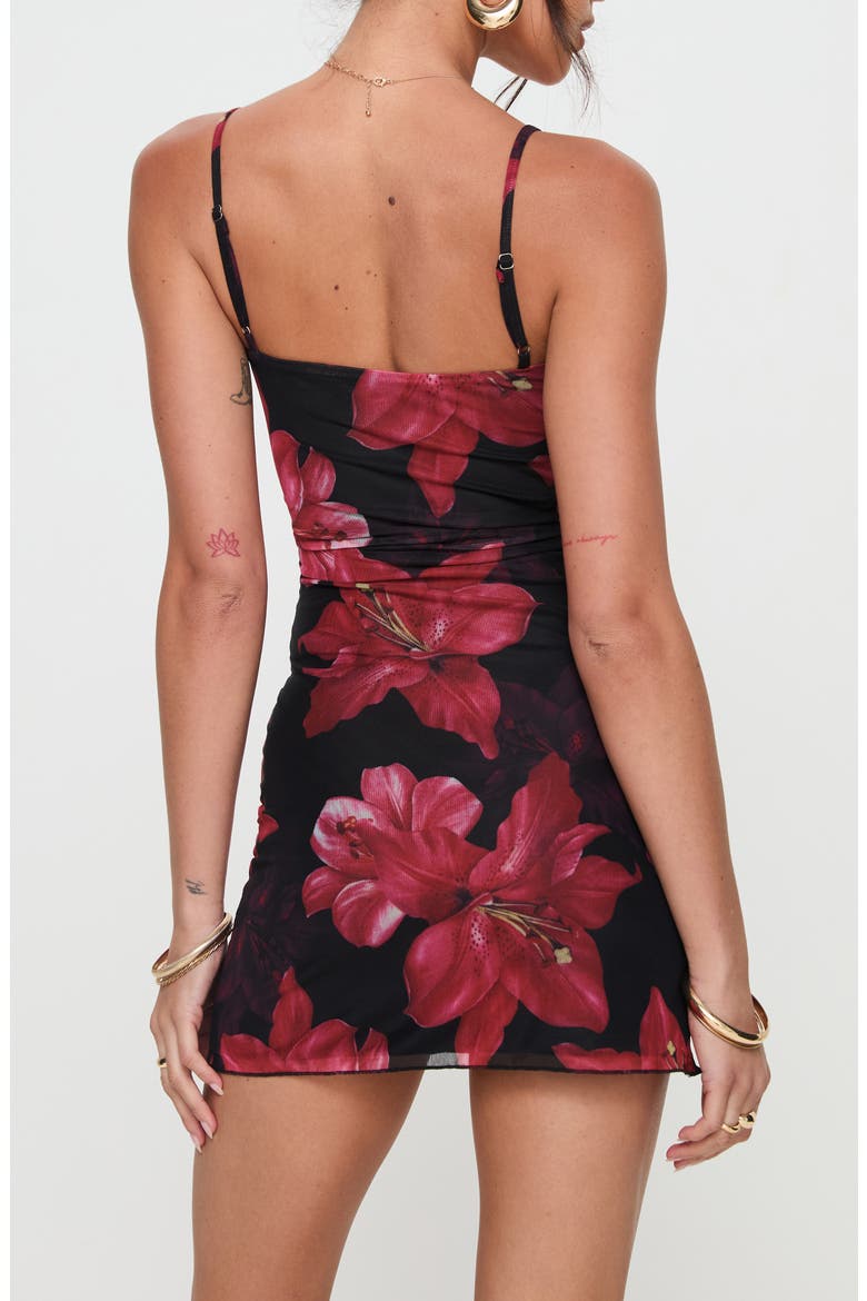 Kellers Floral Mesh Mini Slipdress, Alternate, color, BLACK / RED