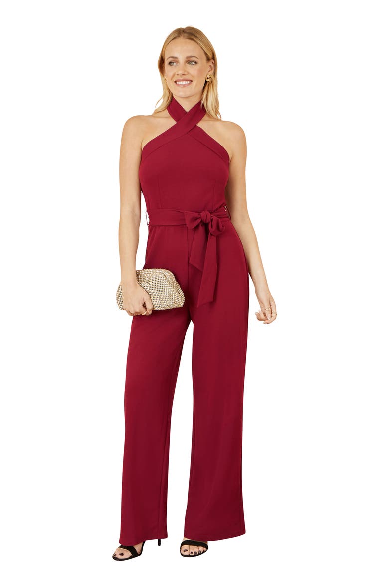 Cross Over Halter Neck Jumpsuit, Main, color, Burgundy