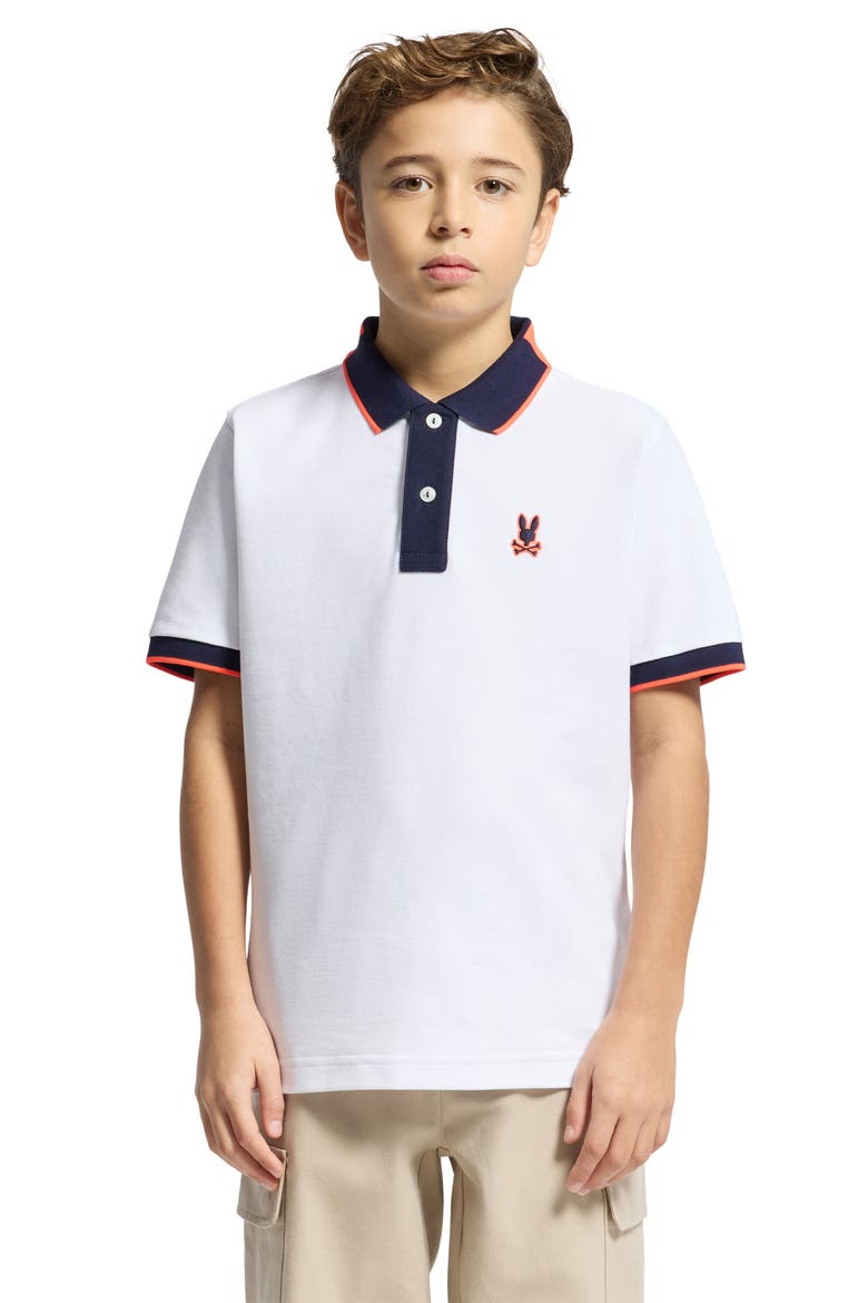 Kids' Thatcher Tipped Cotton Piqué Polo, Alternate, color, WHITE