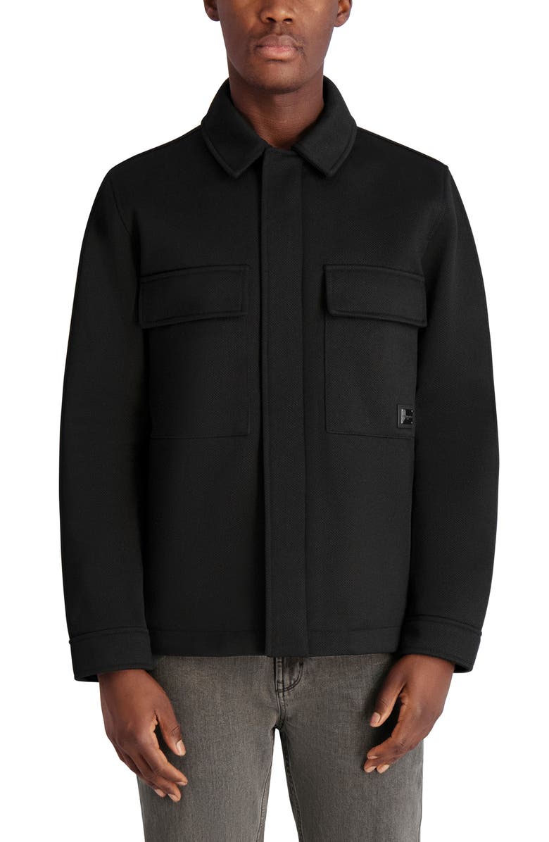 KARL LAGERFELD Twill Shirt Jacket, Main, color, Black