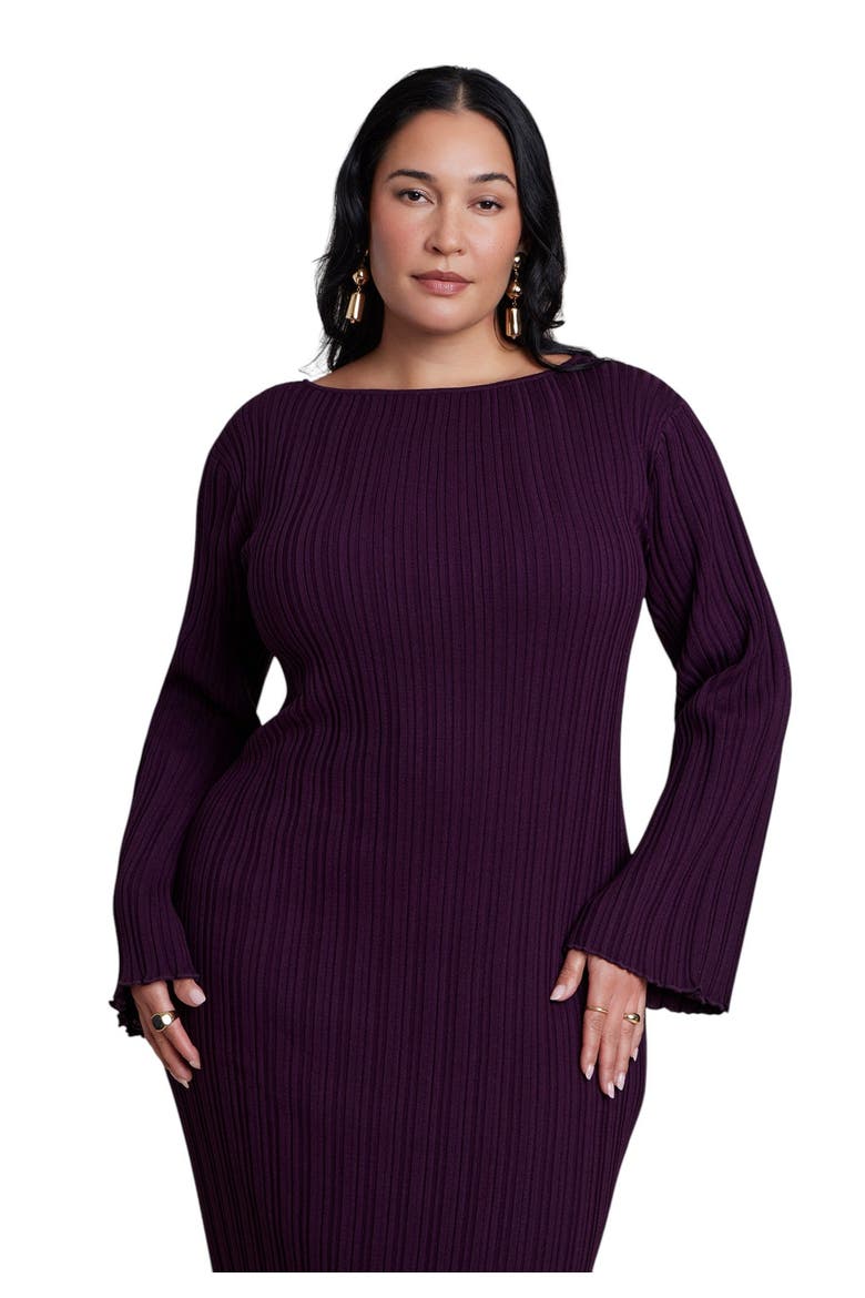 Lettuce Hem Ribbed Sweater Maxi Dress (plus), Alternate, color, PURPLE