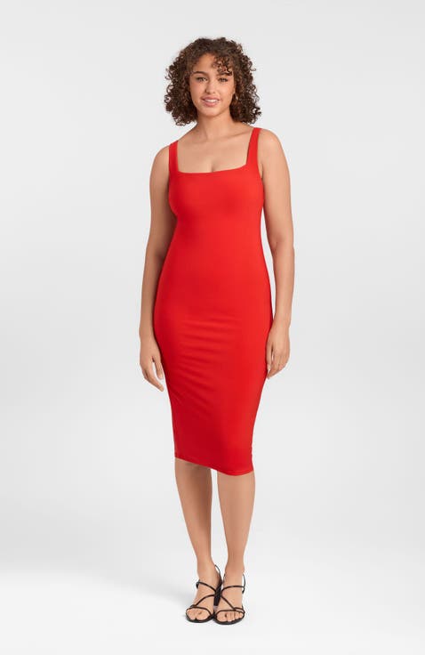 Sculpting Shapewear Square Neck Tank Midi Dress