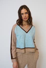 Central Park West Ash Color Blocked V-Neck