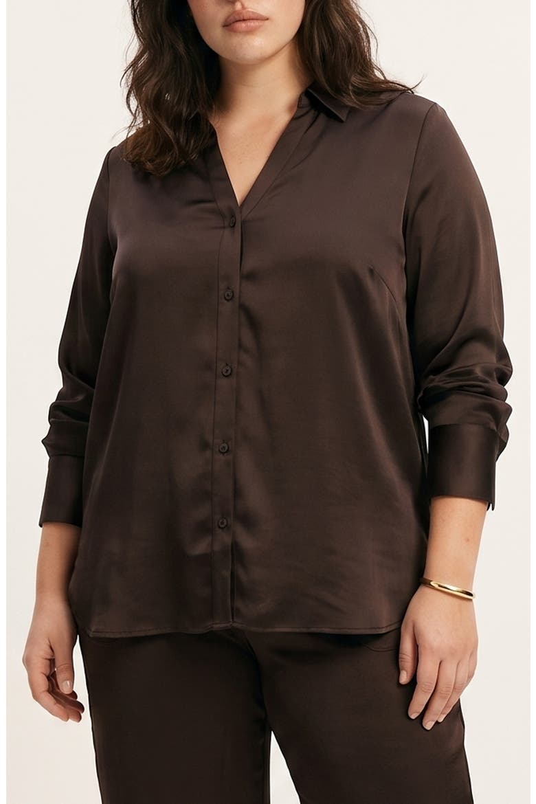 Satin Button Down Shirt, Main, color, CHOCOLATE TORTE