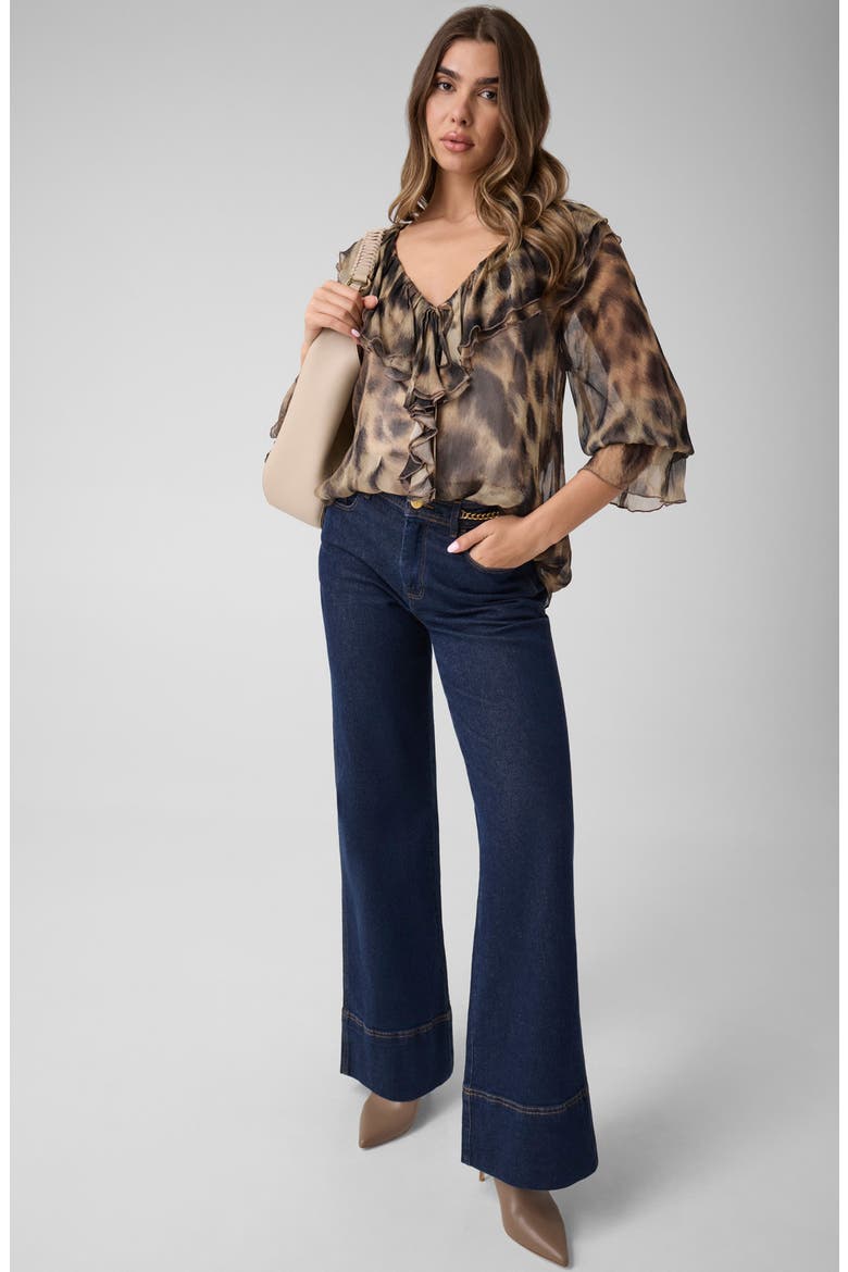 Fatima Printed Ruffle Top, Alternate, color, GOLDEN FUR PRINT