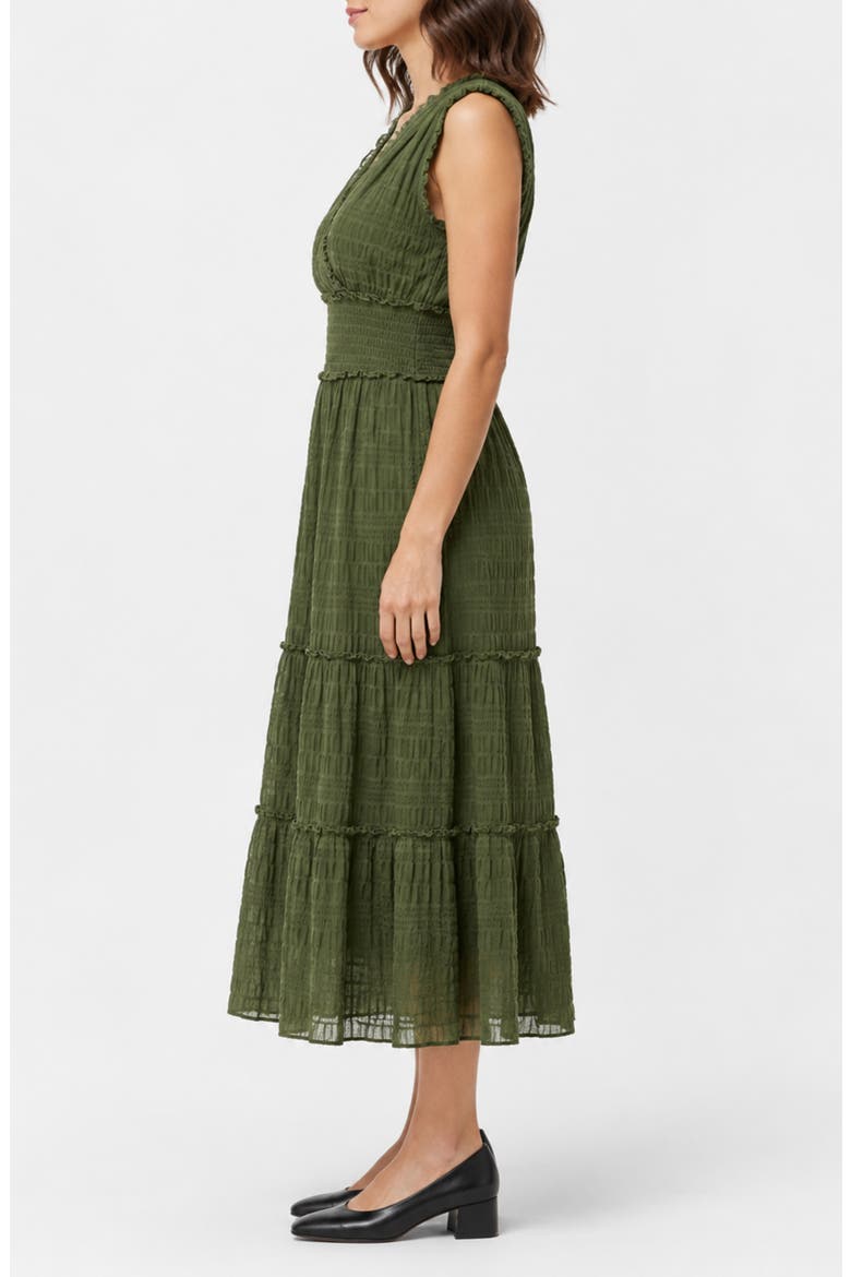 Crinkle Mesh Tiered Midi Dress, Alternate, color, MARTINI OLIVE