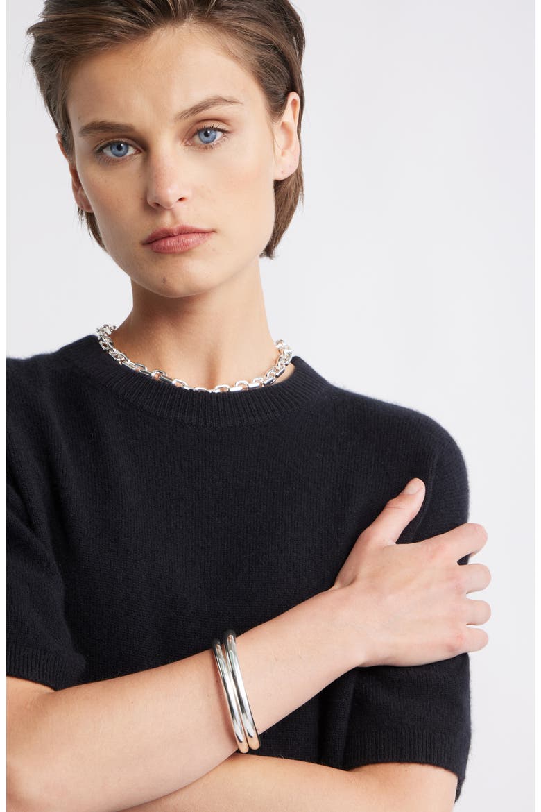 Short Sleeve Cashmere Sweater, Alternate, color, BLACK ROCK