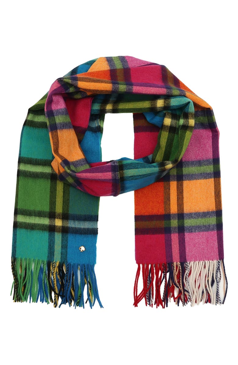 Kate Spade New York plaid mix yarn dye wool blend scarf, Main, color, 