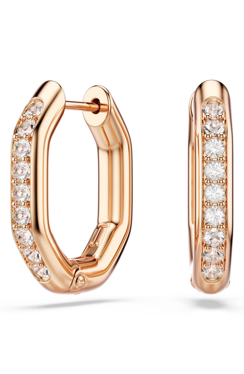 Swarovski Dextera Crystal Hoop Earrings, Main, color, Rose Gold/ White
