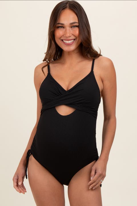 Ribbed Wrap Front Drawstring Side One-Piece Swimsuit