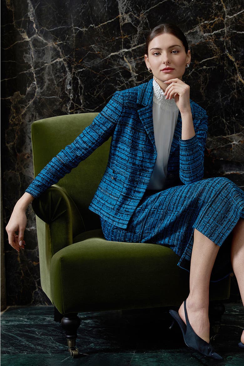 Lapel Collar Tweed Knit Jacket, Alternate, color, Deep Teal