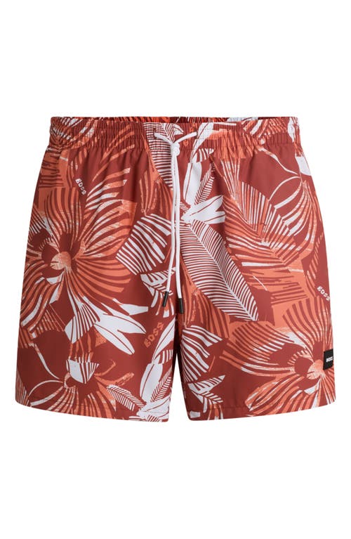 Hugo Boss Boss Piranha Floral Swim Trunks In Bright Orange