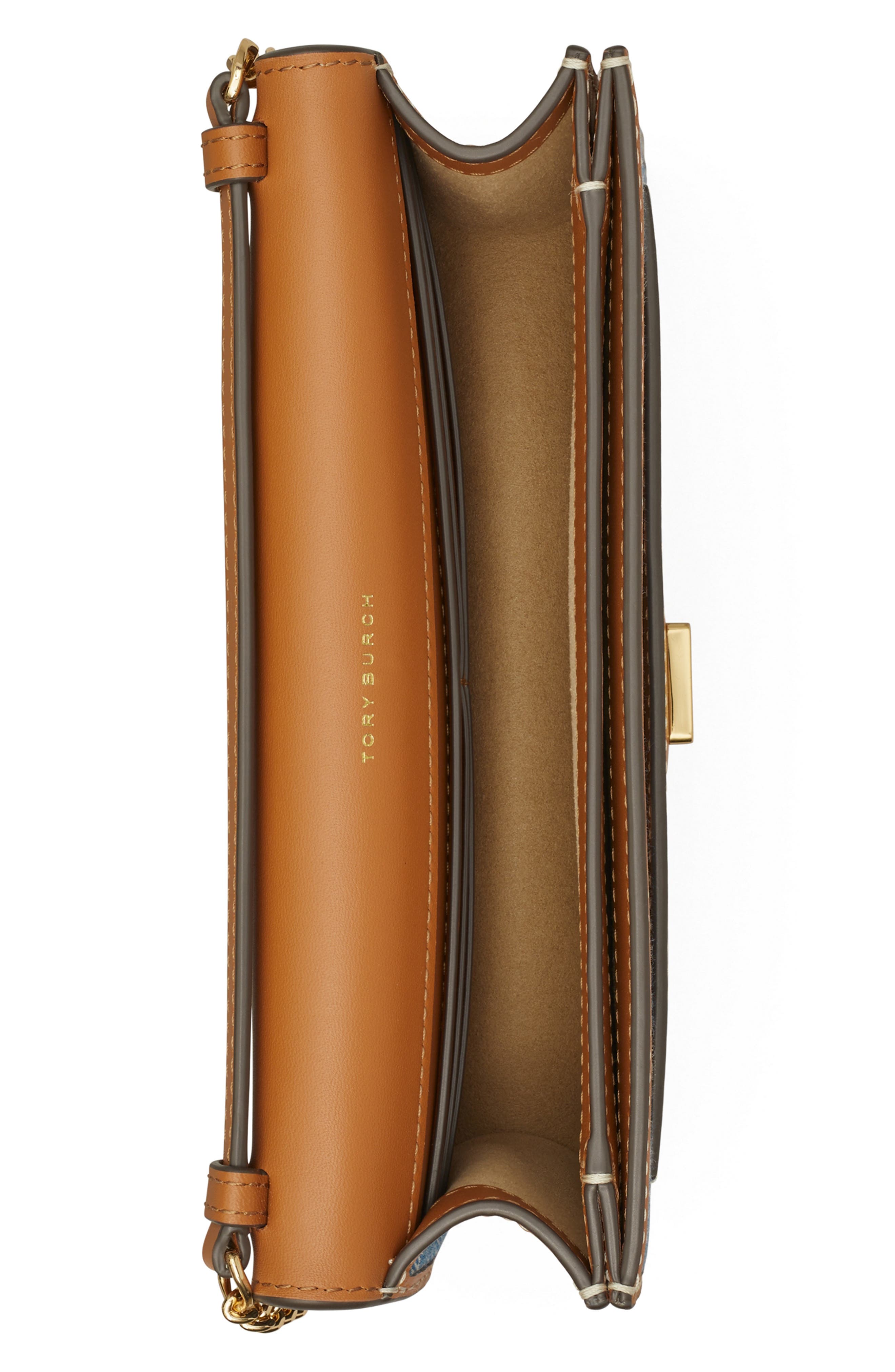 Tory Burch T Monogram Denim Wallet on a Chain, Alternate, color, 