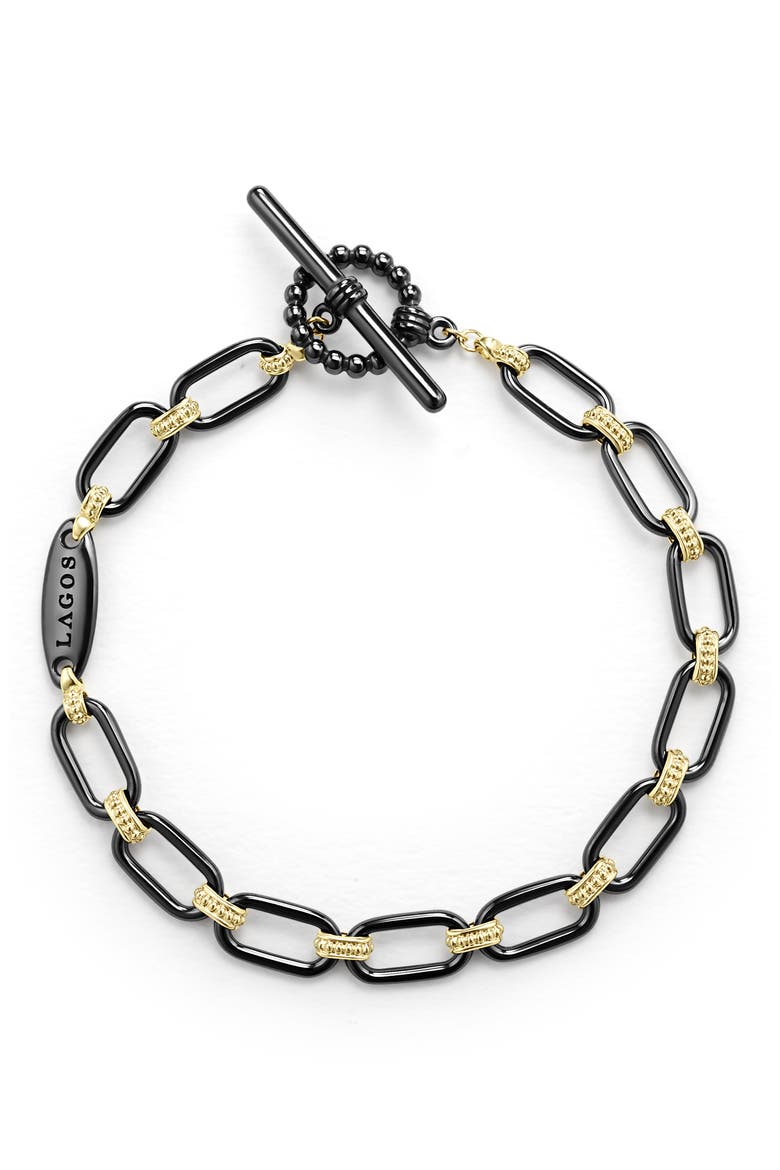 Signature Caviar Ceramic Link Bracelet, Alternate, color, BLACK/ GOLD