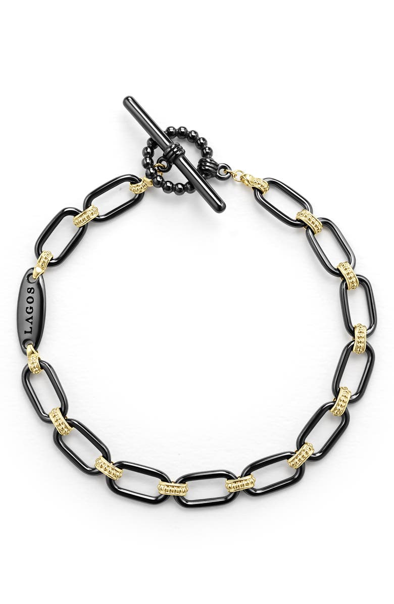 LAGOS Signature Caviar Ceramic Link Bracelet, Alternate, color, Black/ Gold