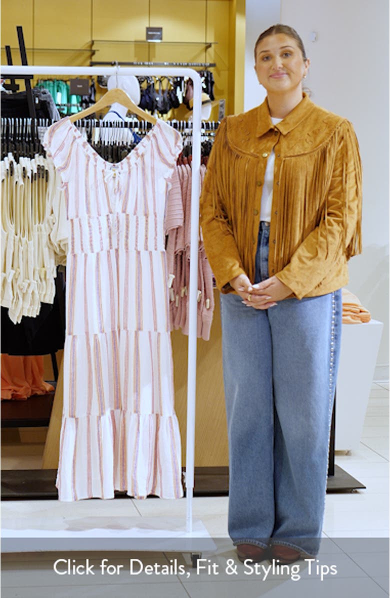 x Giadzy Daria Stripe Smocked Waist Linen Blend Dress, sales video thumbnail