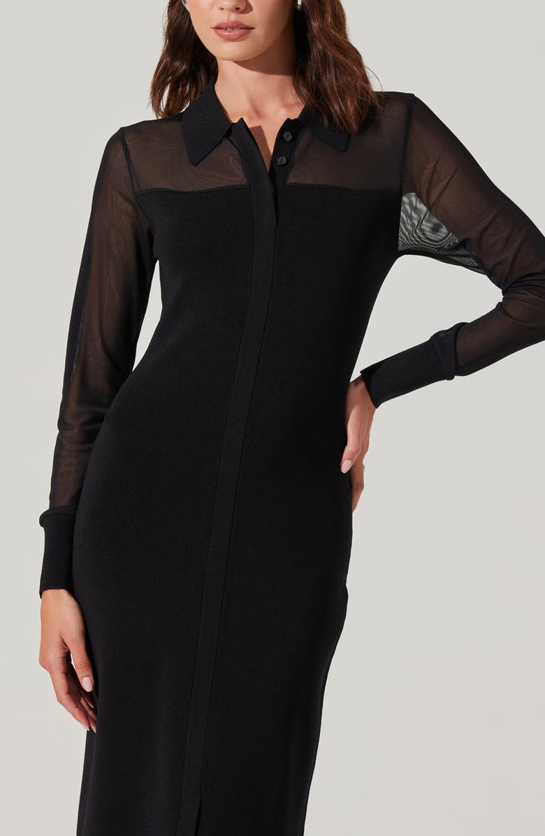 ASTR the Label Mesh Yoke Long Sleeve Shirtdress, Alternate, color, Black