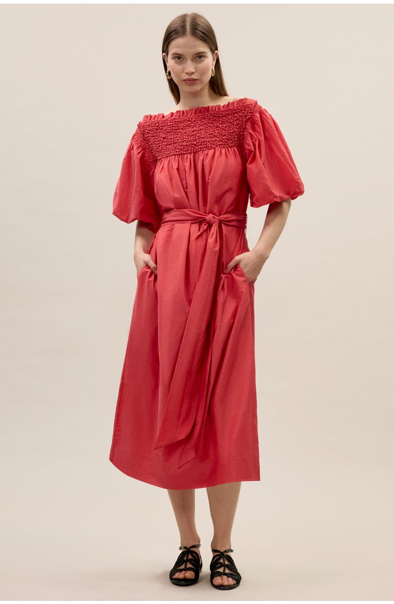 Rebecca Taylor Merrick Silk Cotton Midi Dress, Alternate, color, Scarlet