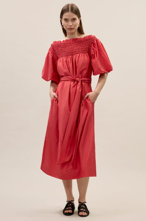 Rebecca Taylor Merrick Silk Cotton Midi Dress In Scarlet In Red