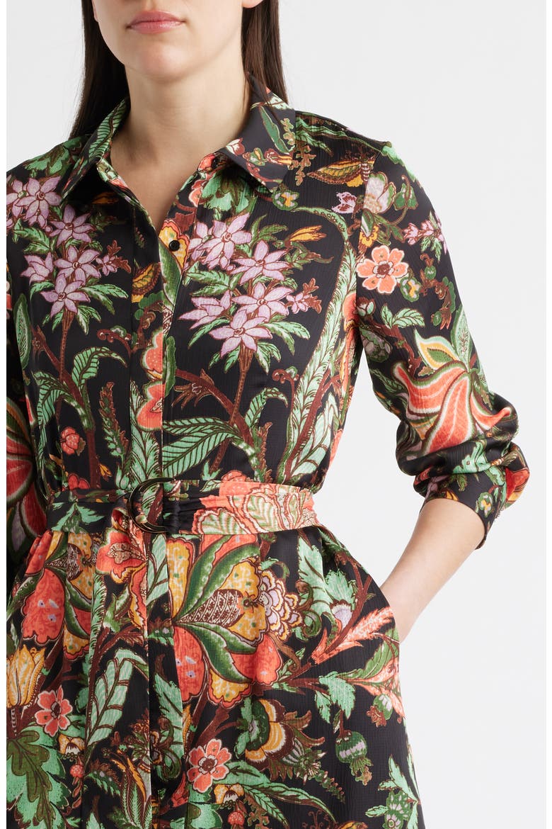 Floral Long Sleeve Midi Shirtdress, Alternate, color, BLACK RED