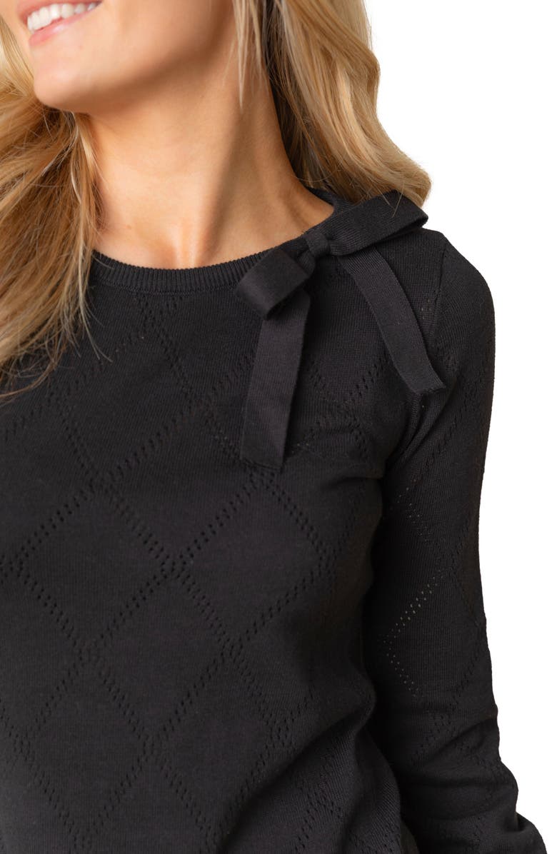 Hope & Henry Organic Bow Detail Pointelle Sweater, Alternate, color, Black Diamond