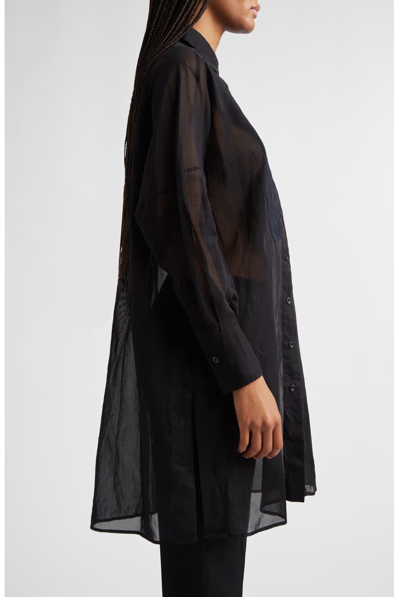 Tunic Cotton Gauze Button-Up Tuxedo Shirt, Alternate, color, 22 BLACK