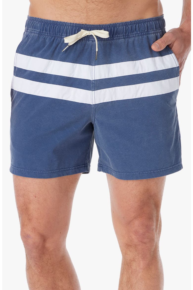 Bungalow Water Repellent Swim Trunks, Main, color, NAVY NAUTICAL STRIPE